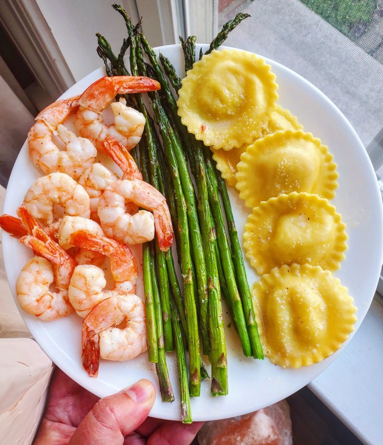 Lemoney Shrimp, Asparagus, and Ravioli