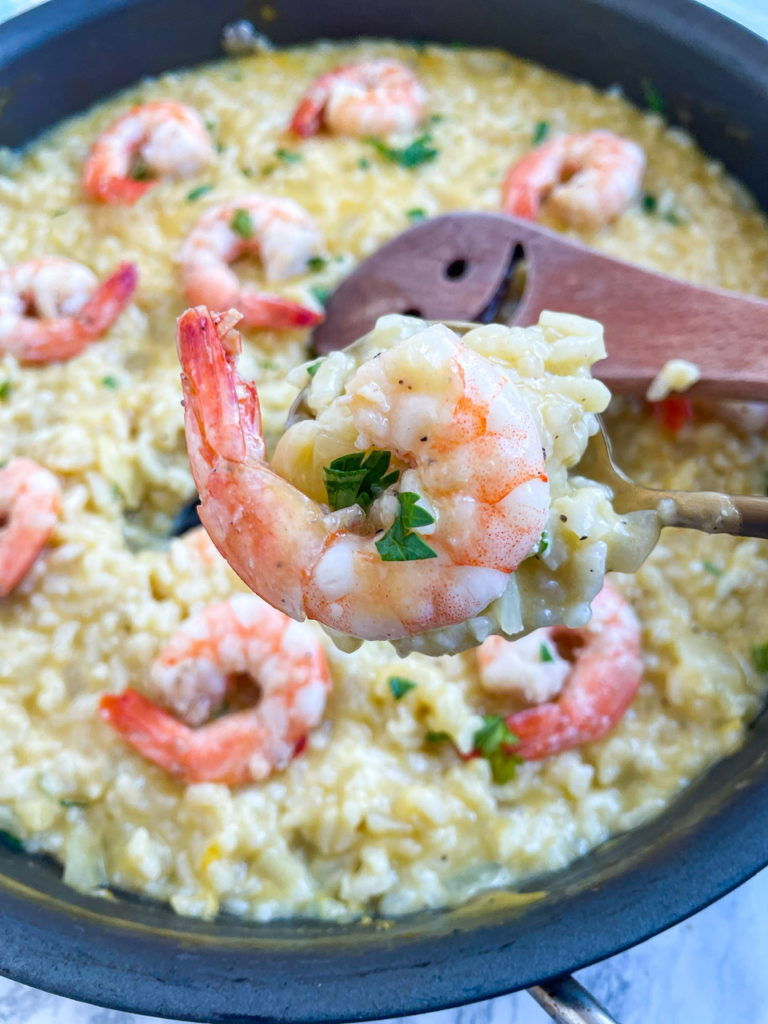 Shrimp Risotto Recipe with Garlic Shrimp and Creamy Arborio Rice
