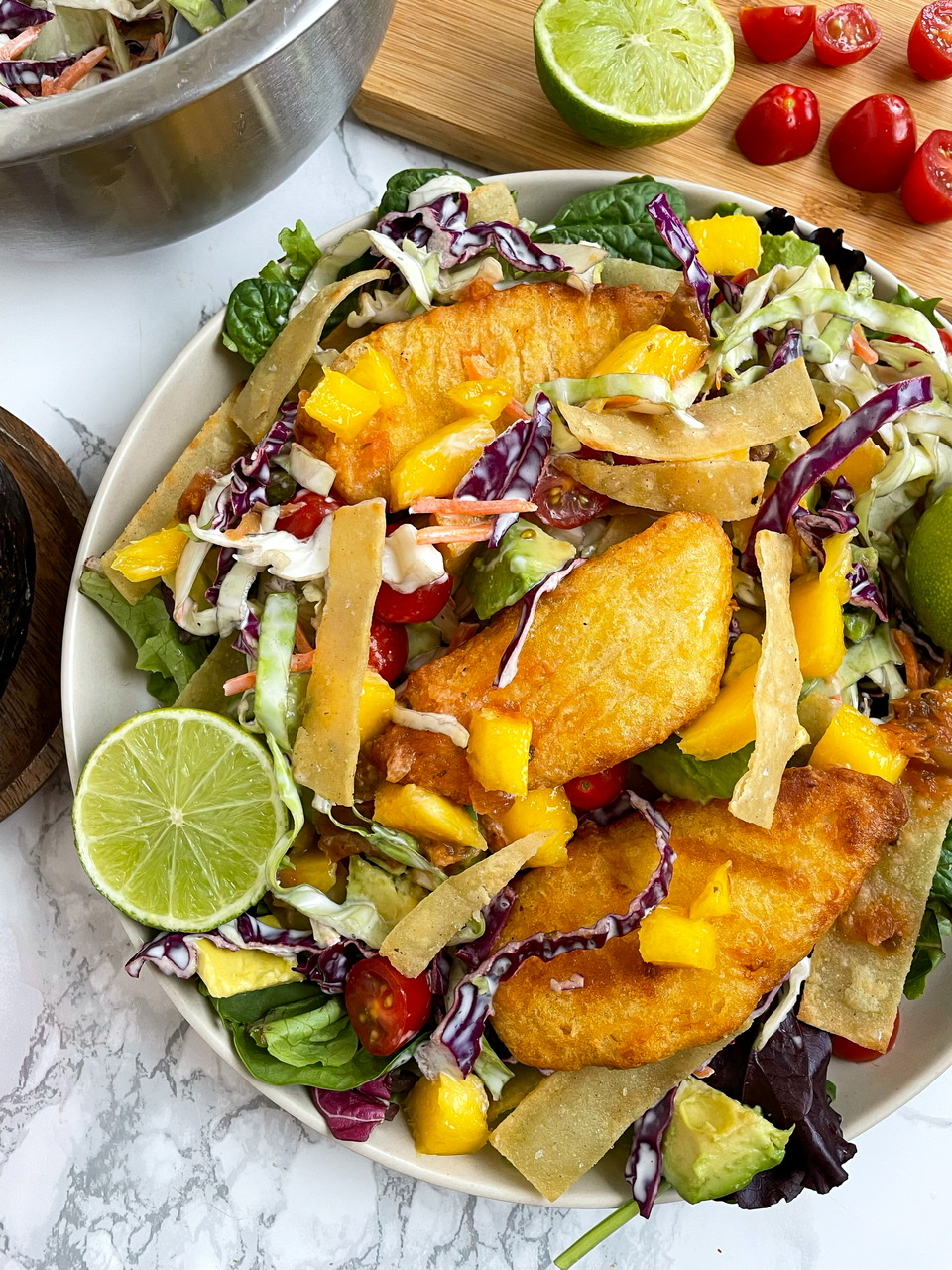 Fish Taco Salad Mango Avocado Slaw