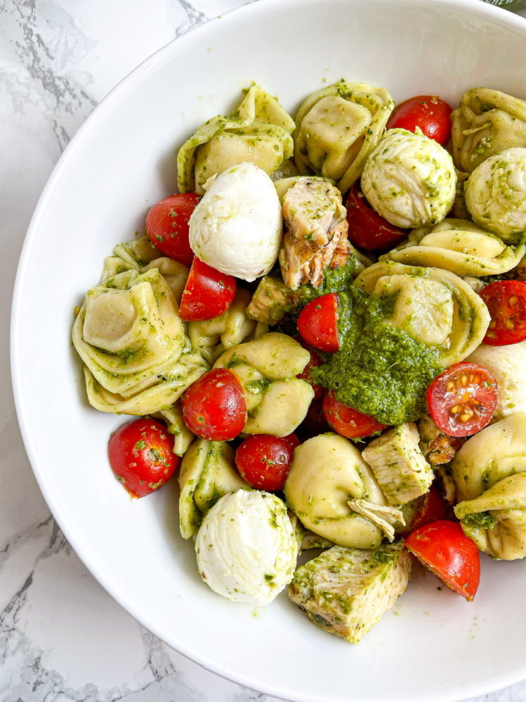 Tortellini Pasta Salad with Pesto and Grilled Chicken