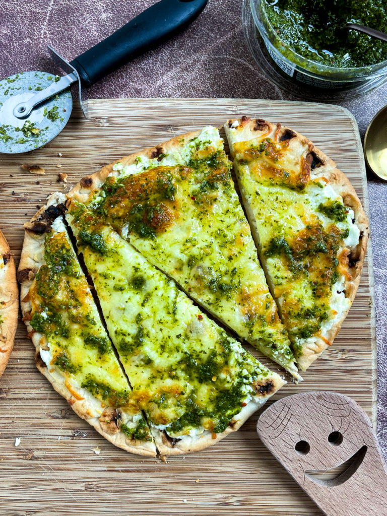 Goat Cheese Pizza topped with Chimichurri