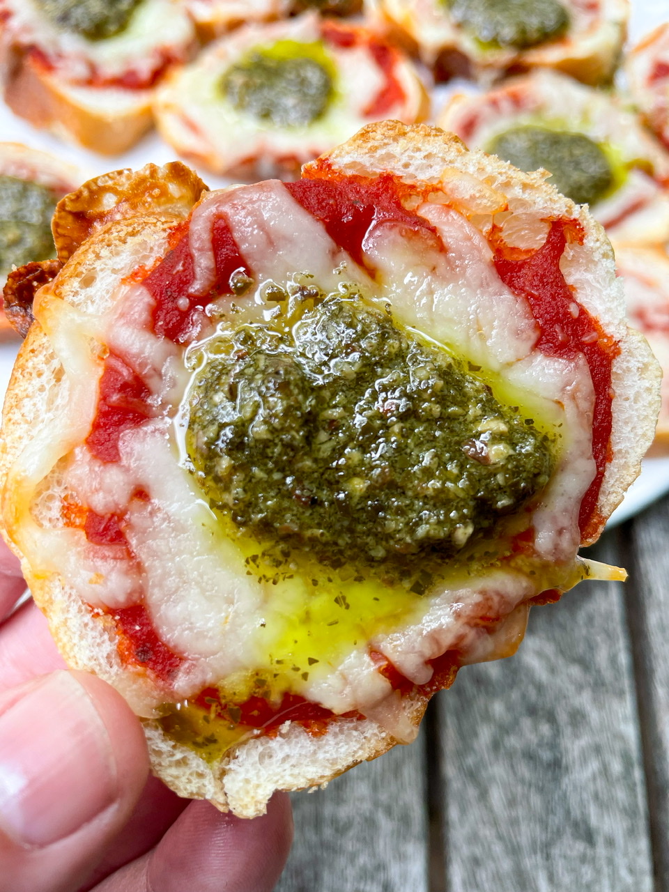 Crostini Pizza Topped with Pesto