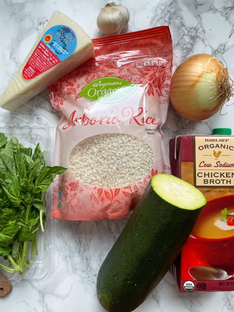 Ingredients for Zucchini Risotto with Pecorino Cheese and Fresh Basil