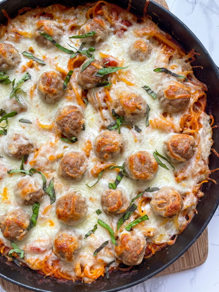 No Boil Spaghetti Bake with Meatballs and Cheese