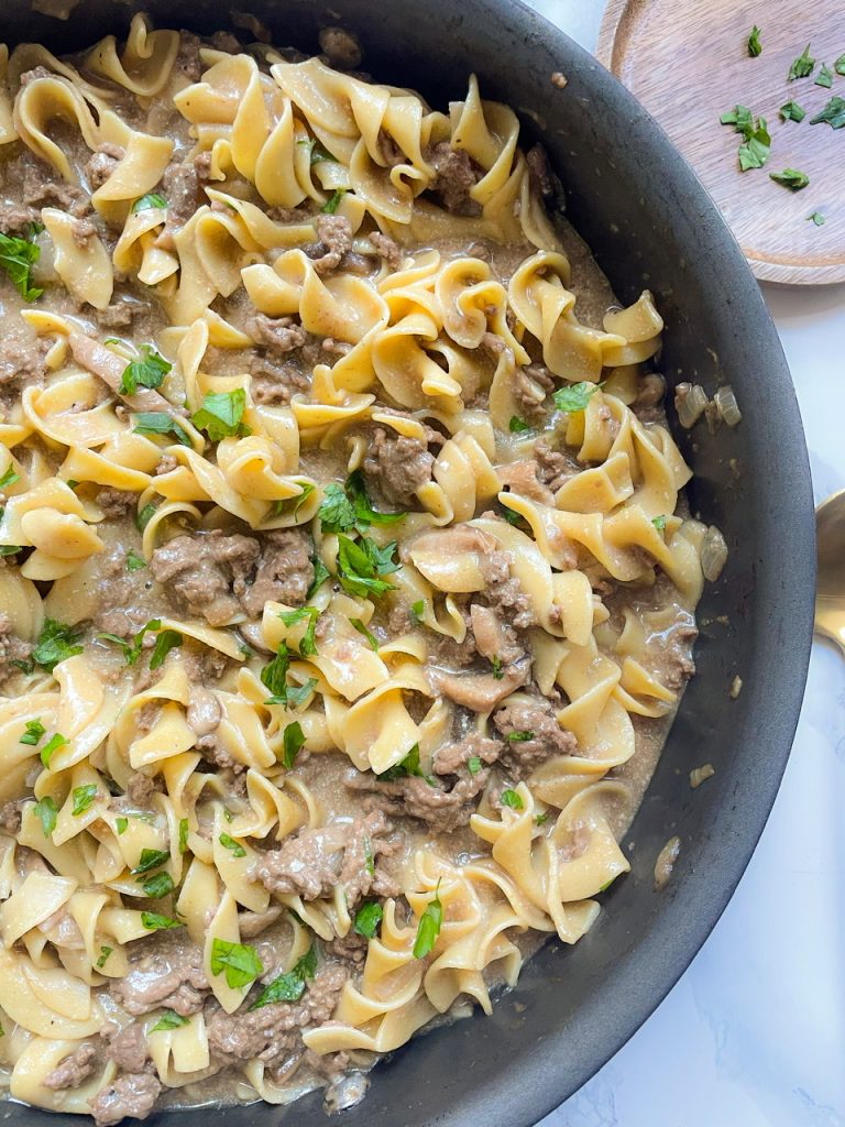 One Pot Beef Stroganoff made with Ground Beef