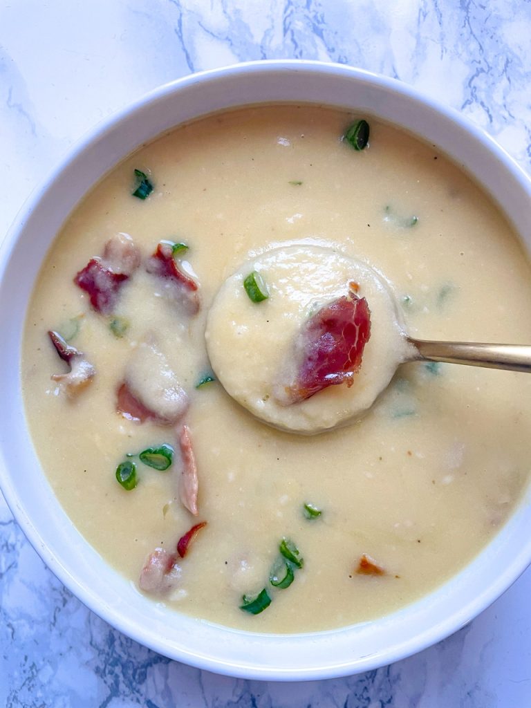 Potato Leek Soup with Goat Cheese and Crispy Prosciutto made in the Instant Pot