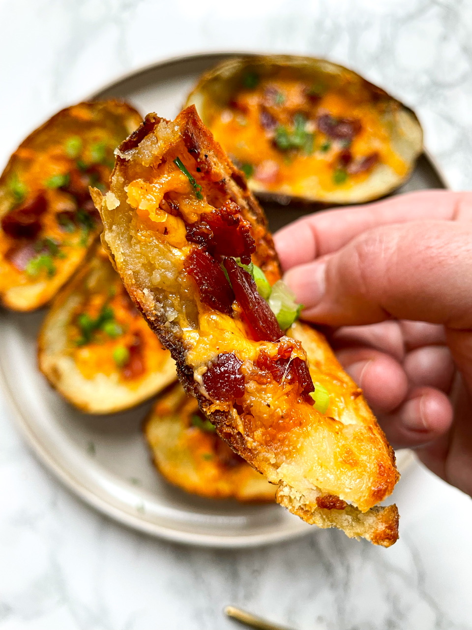 Air Fryer Potato Skins Bacon and Cheddar