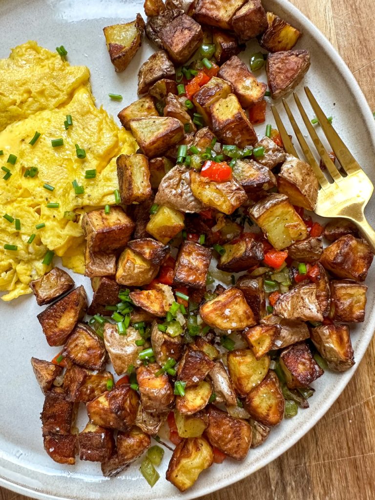 Air Fryer Home Fries with Peppers and Onions