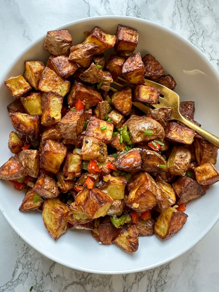 Air fryer home fries with peppers and onions