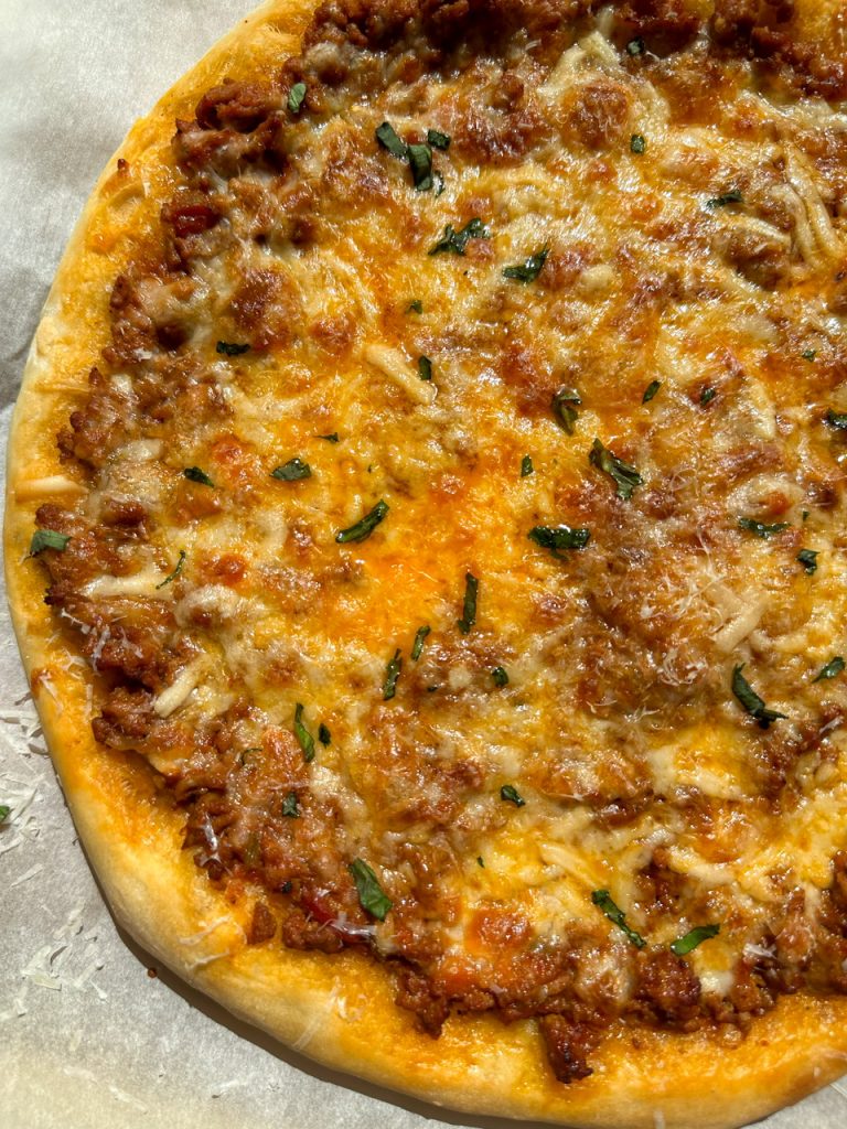 Delicious Bolognese Pizza with homemade Bolognese Sauce