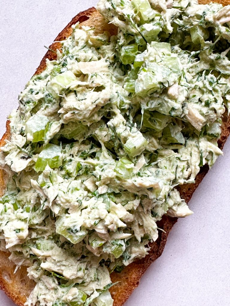 close up of green goddess tuna salad