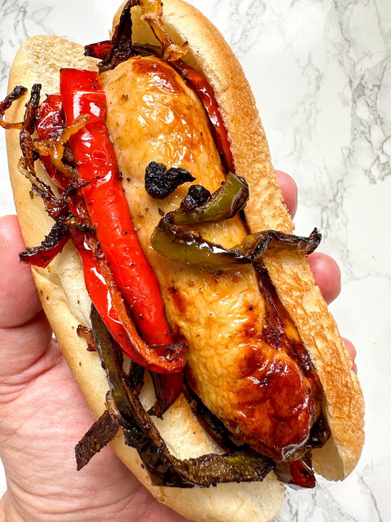 Air Fryer Sausage and Pepper sandwich with Chicken Sausage