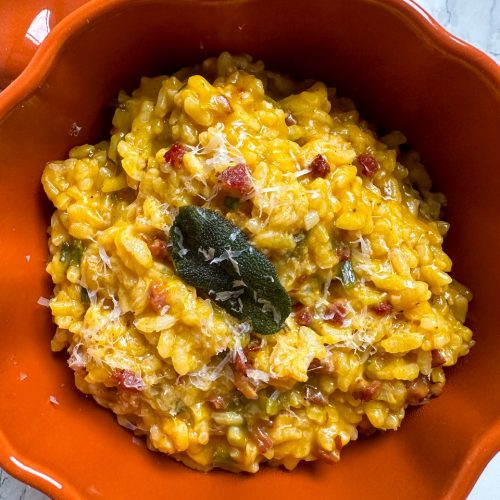Pumpkin Risotto with Crispy Pancetta and Sage