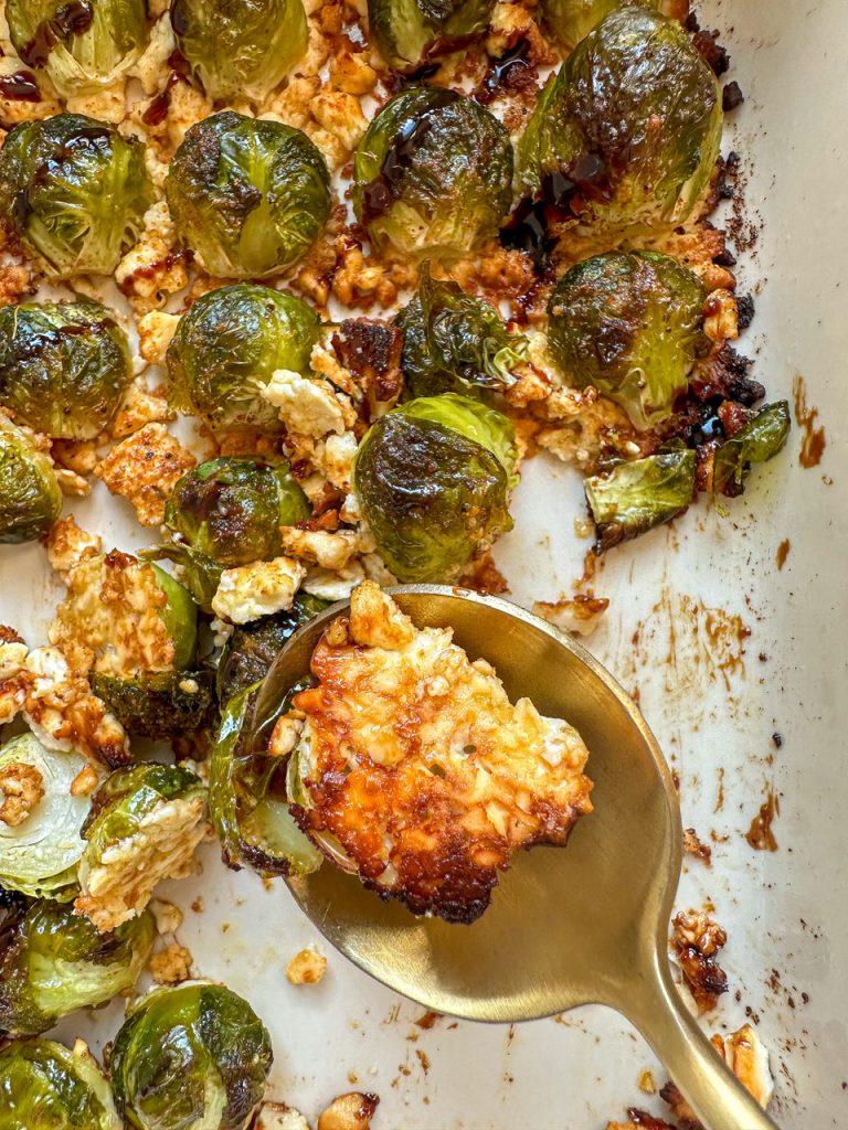 Roasted Brussels Sprouts with Feta Cheese and Balsamic Glaze