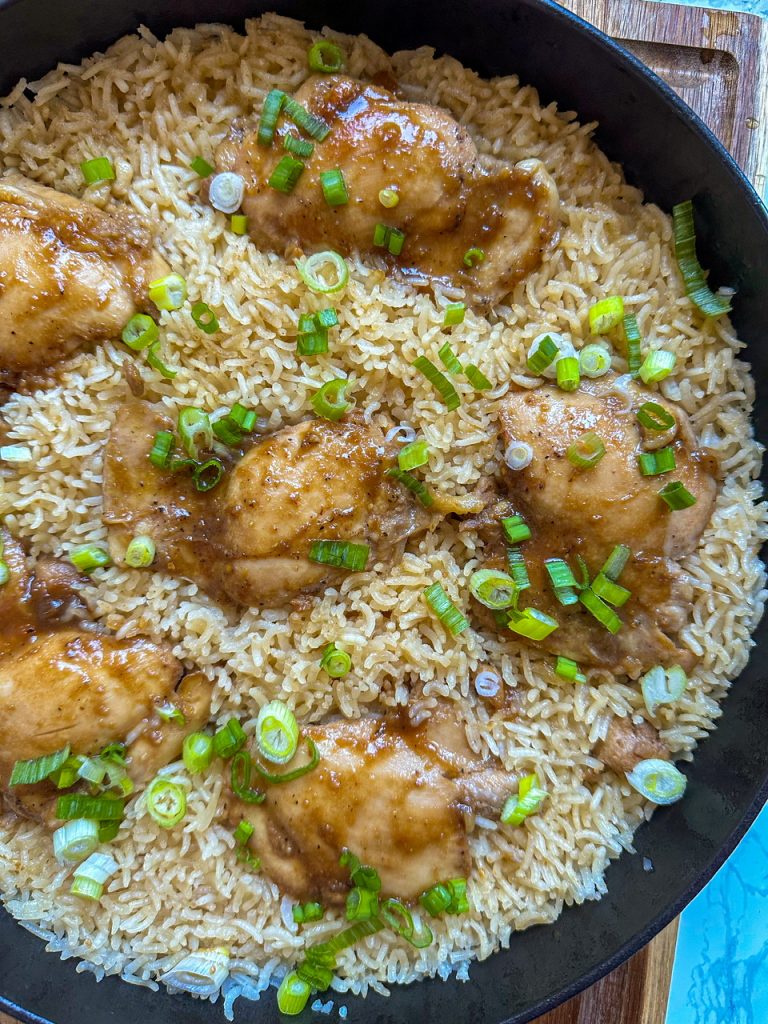 one pot soy garlic chicken and ginger scallion rice