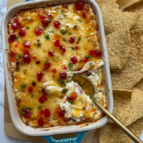 Jalapeno Dip with cream cheese, fresh jalapenos, garlic, bacon, and pepper jelly