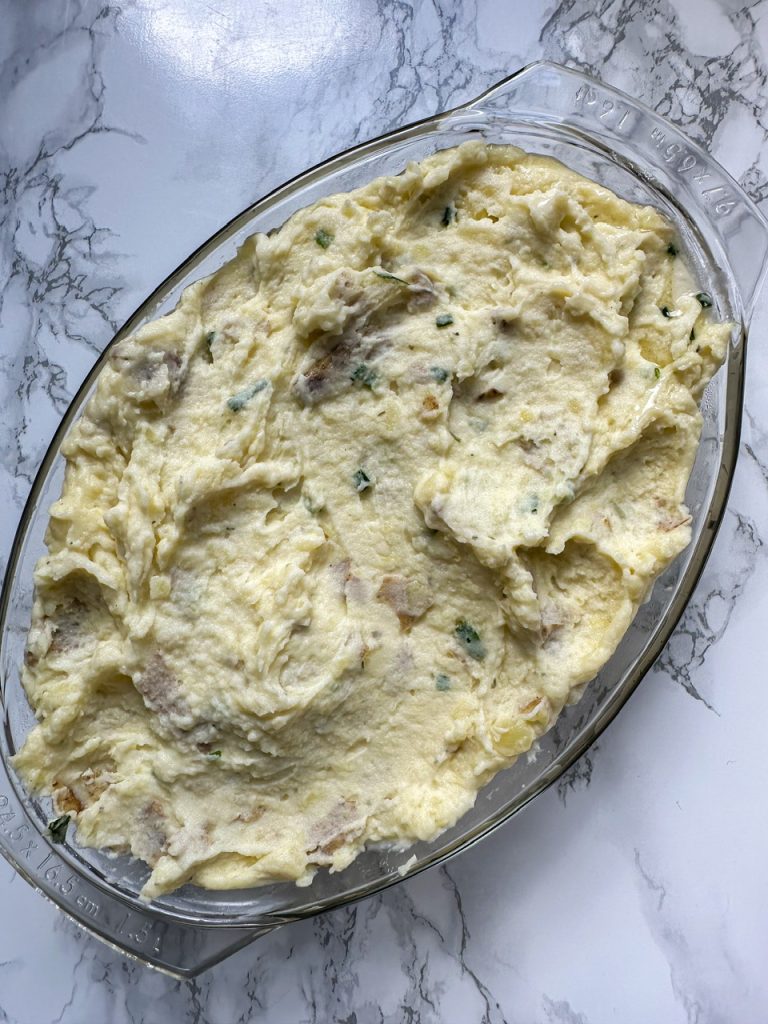mashed potatoes made with garlic herb cheese