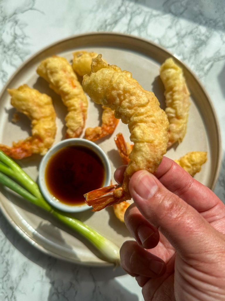 Shrimp tempura made with a homemade tempura batter