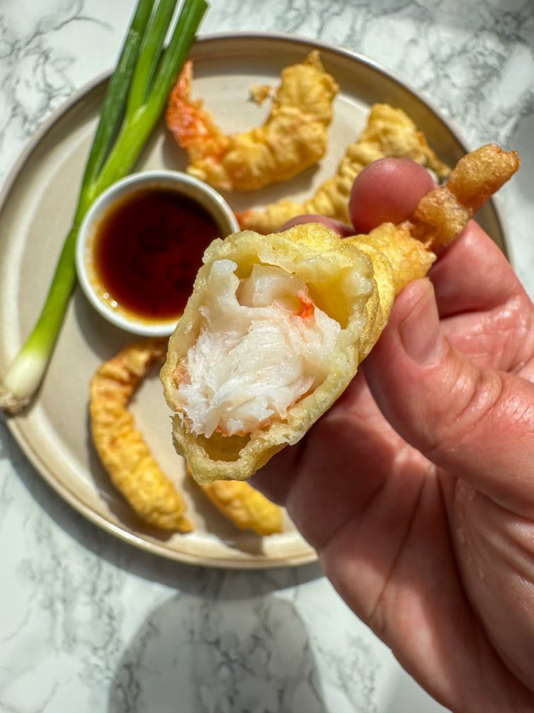 Perfectly cooked shrimp tempura