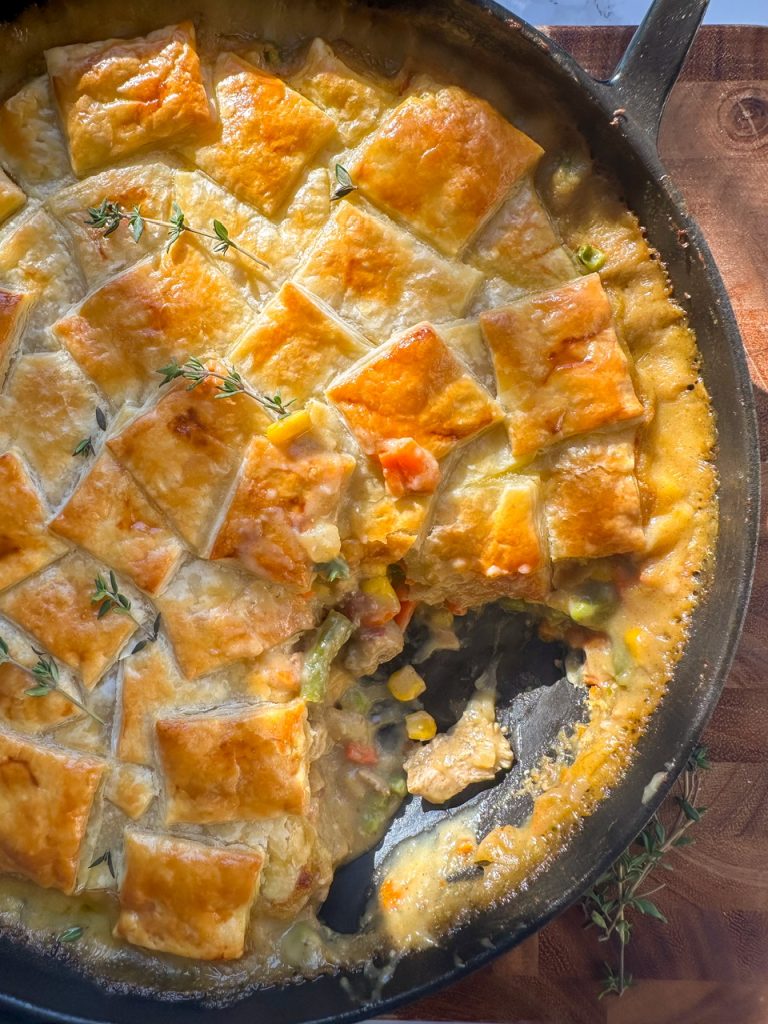 Chicken Pot Pie made with bacon and puff pastry