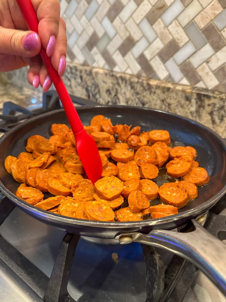 Sautéing chorizo in olive oil