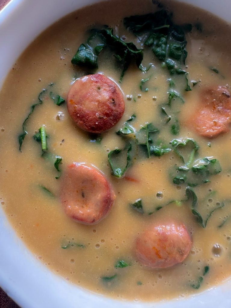 Portuguese potato, kale, and chorizo soup