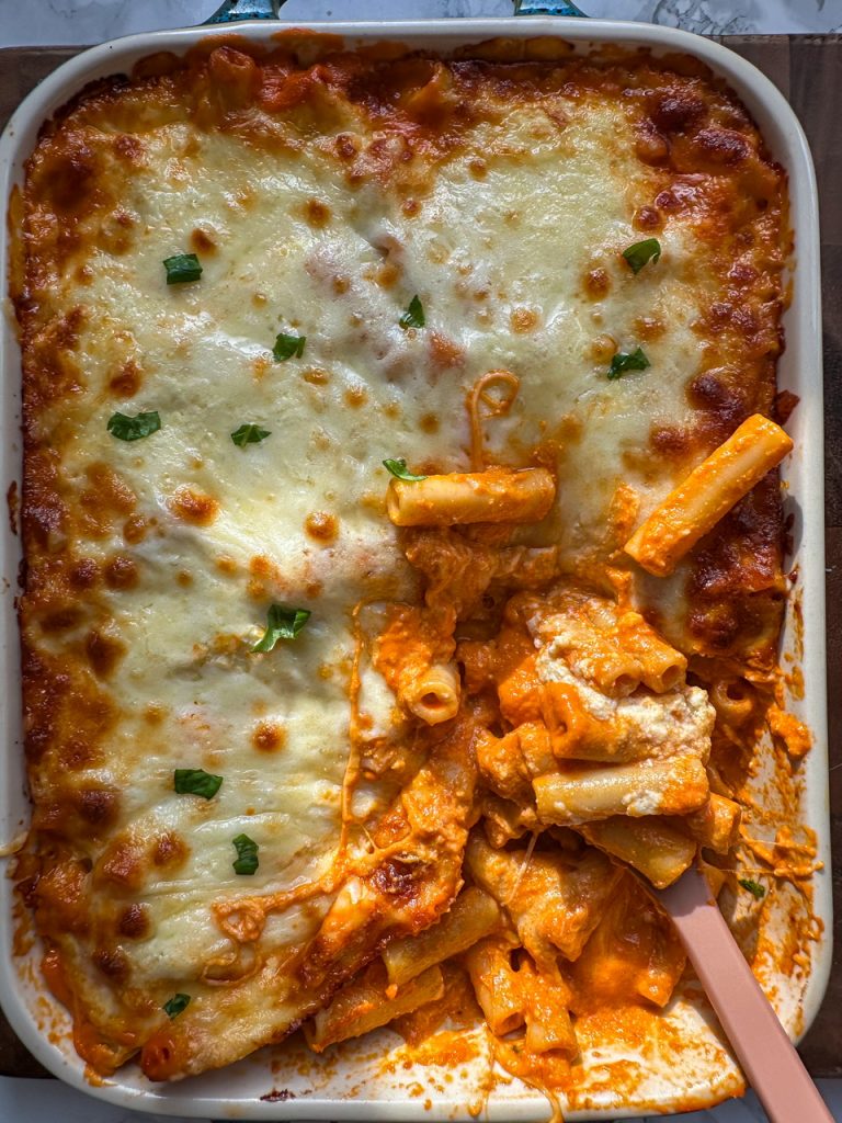 Baked Ziti made with Vodka Sauce