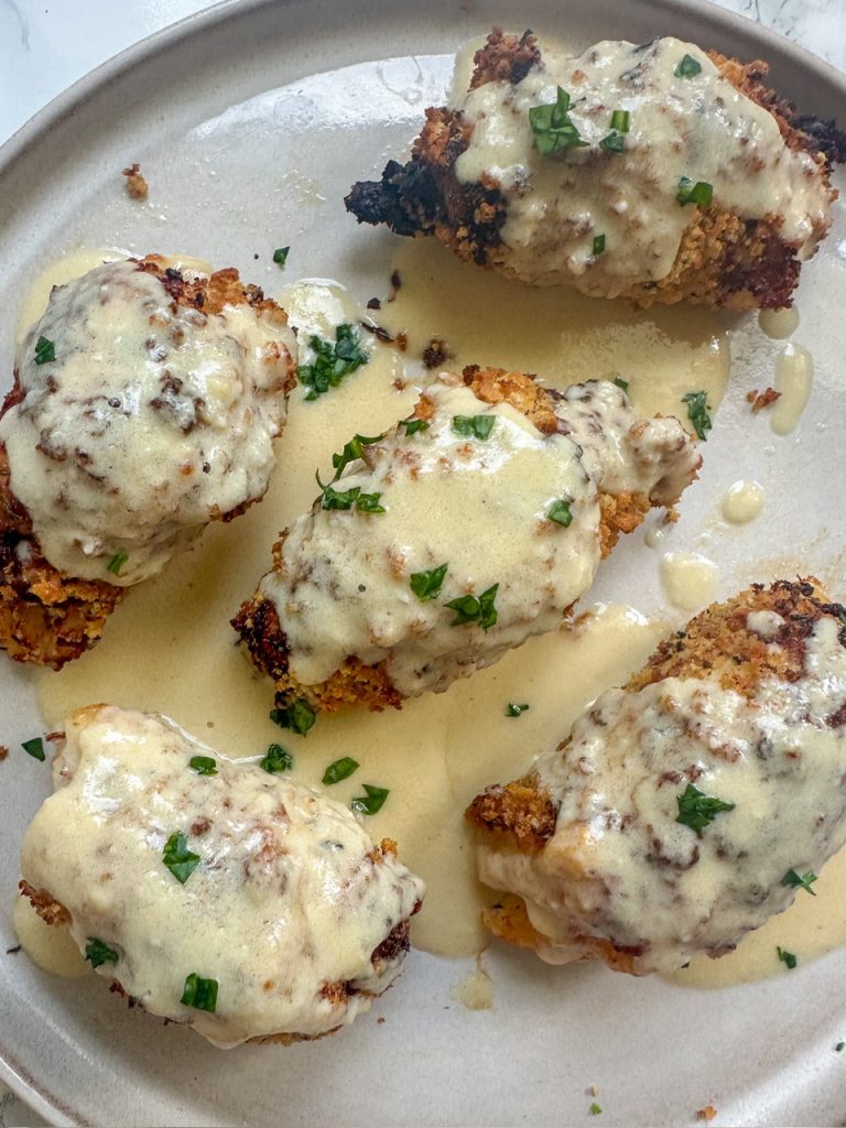air fryer chicken cordon bleu with creamy dijon sauce