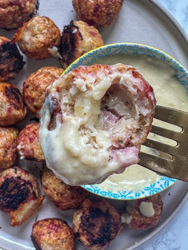 chicken cordon bleu meatballs with creamy dijon sauce