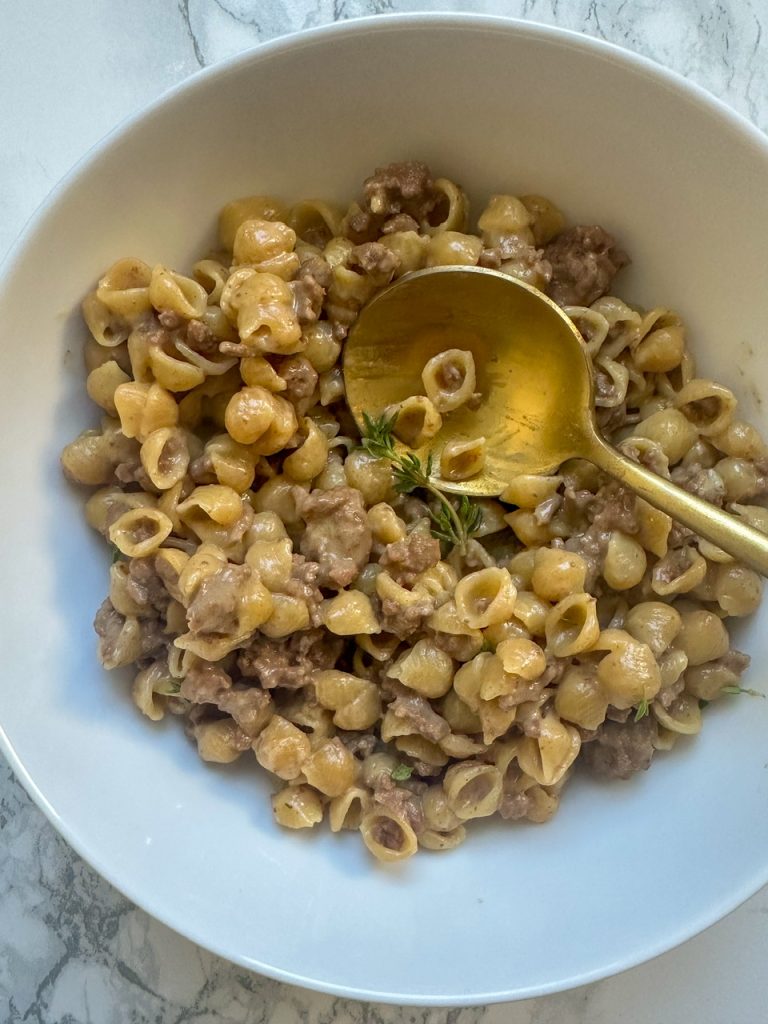 Boxed macaroni and cheese made with bone broth
