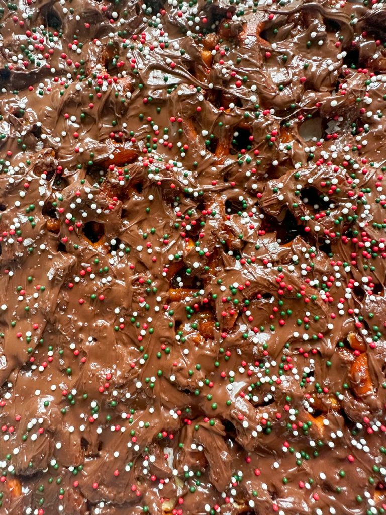 pretzel Christmas crack with melted chocolate