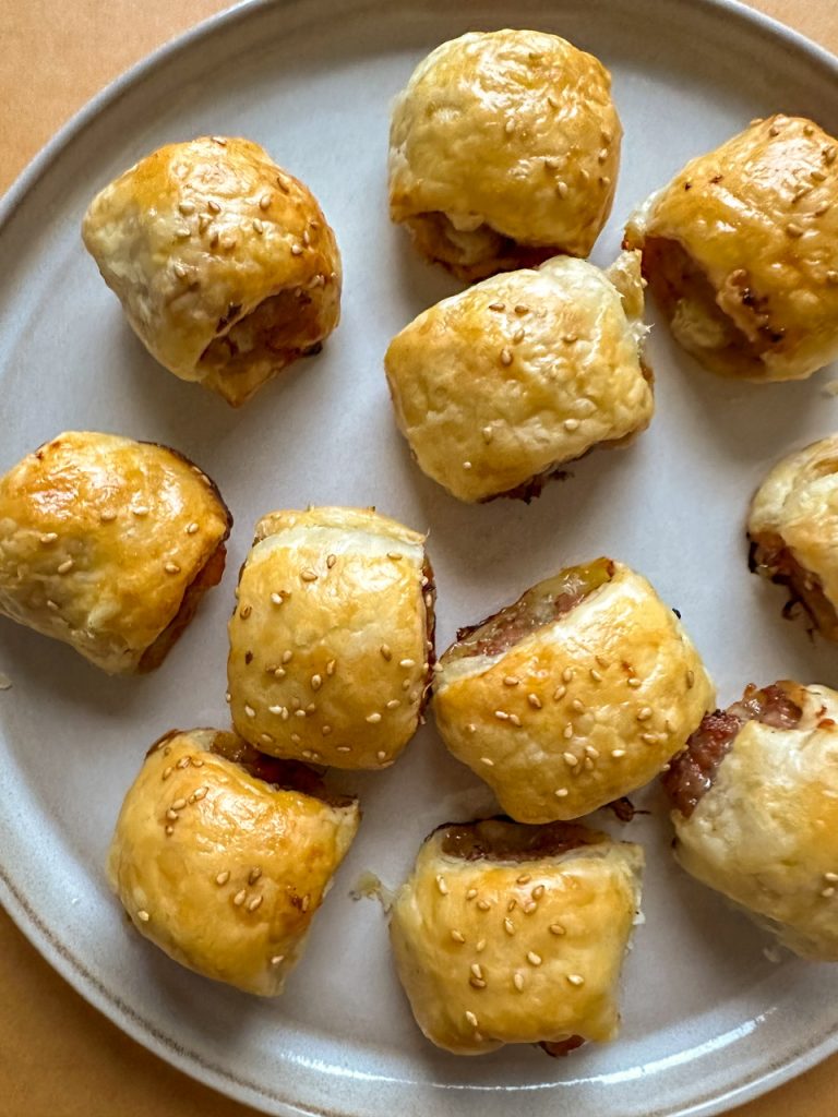 sausage rolls made with breakfast sausage and apple jam