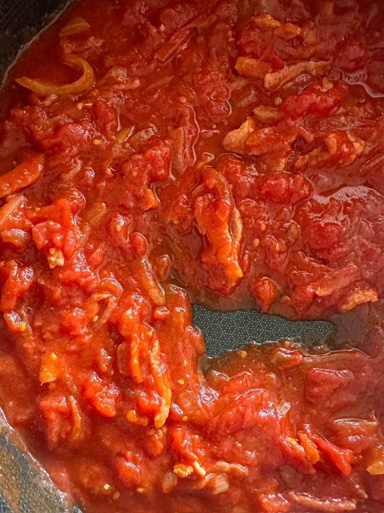 Amatriciana sauce being cooked