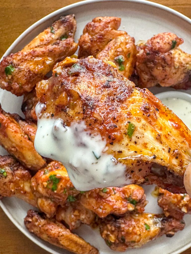 Baked wings with cowboy butter and ranch dressing