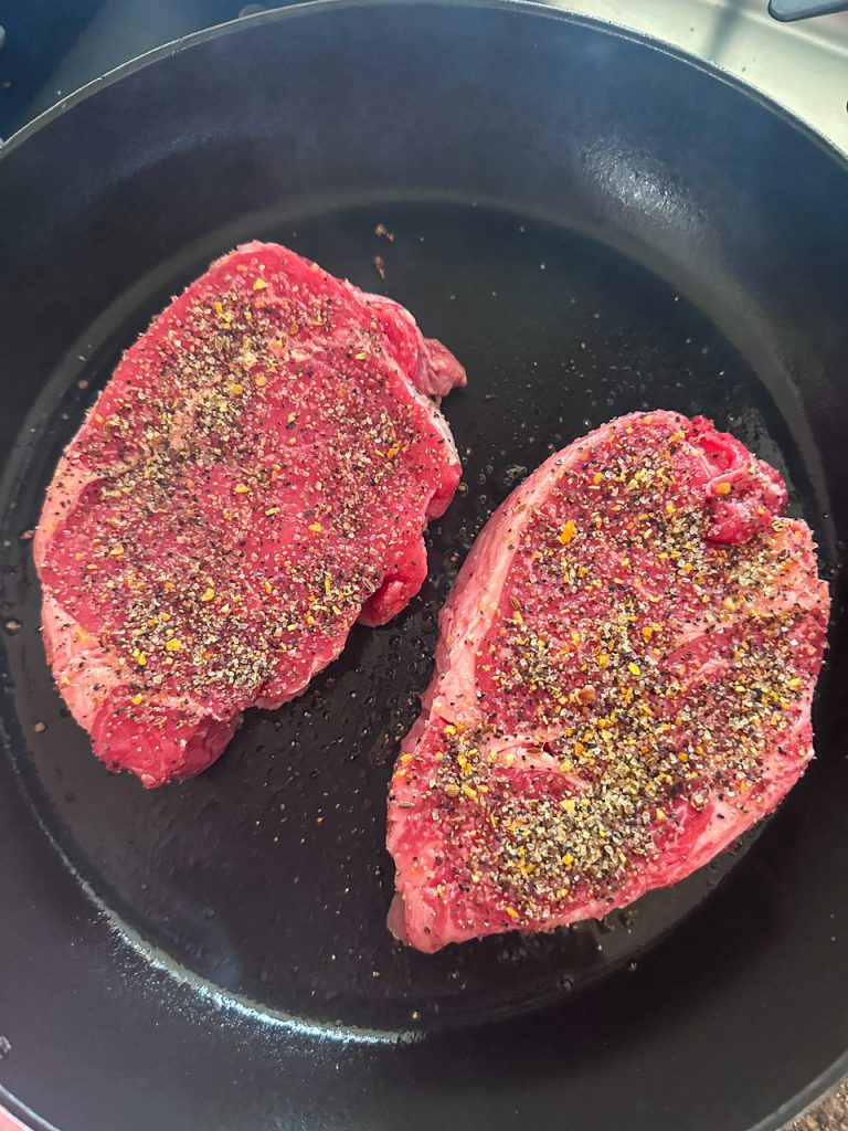 boneless ribeye steak seasoned with montreal steak seasoning