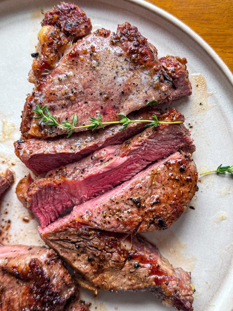 boneless ribeye steak cooked to medium