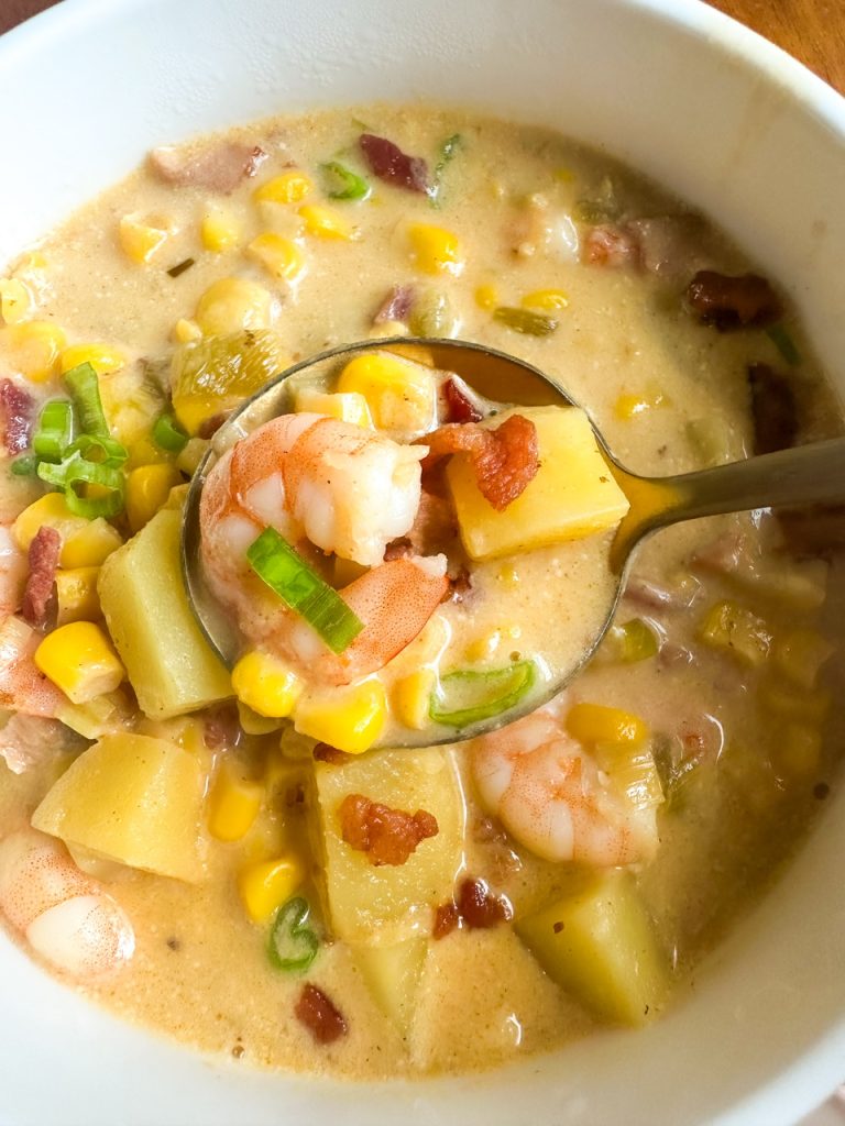 shrimp and corn chowder with bacon