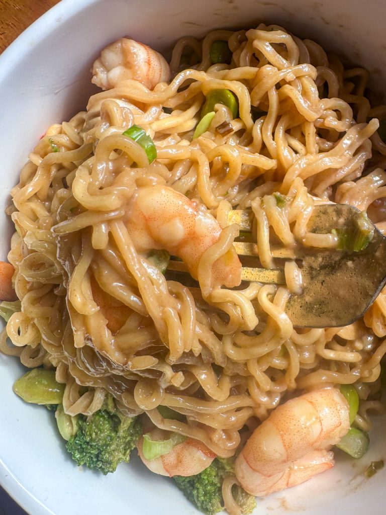 Shrimp with Ramen Noodles and Peanut Sauce